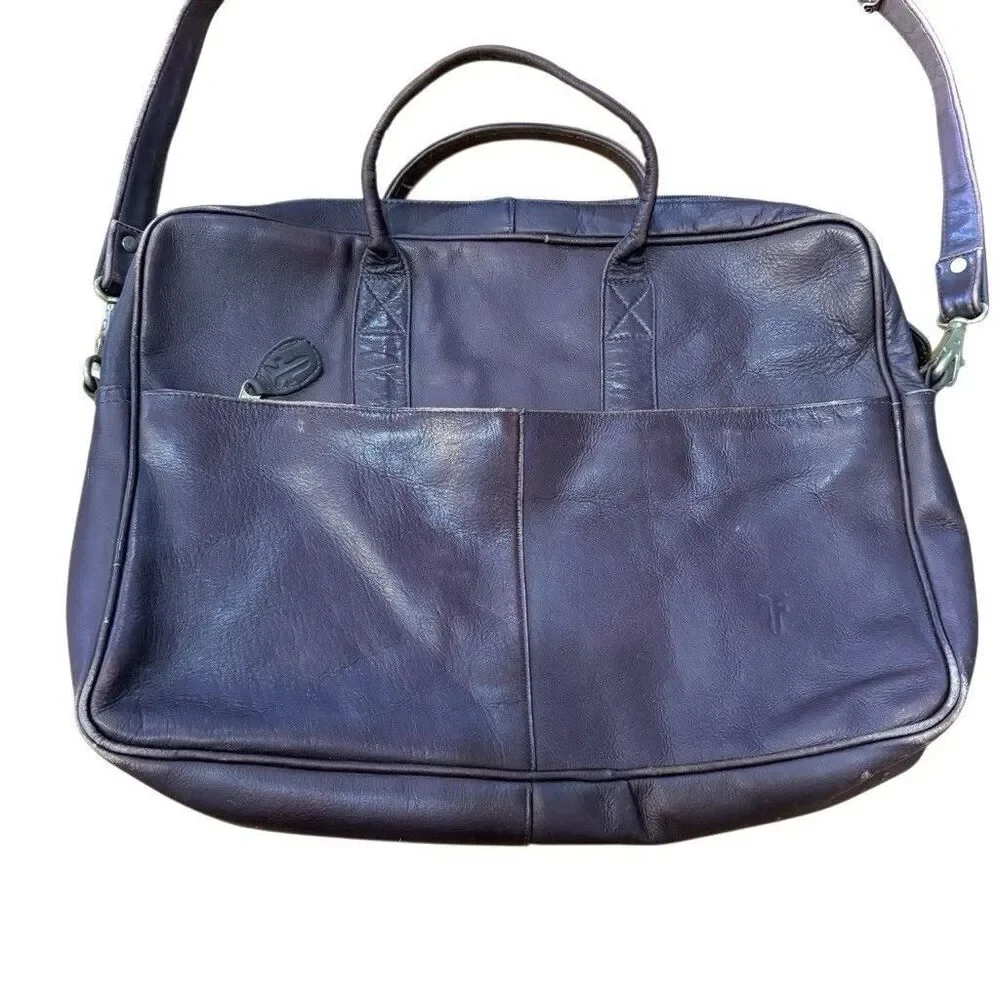 Frye Messenger Bag Leather Zip Work Briefcase in Brown Leather Distressed